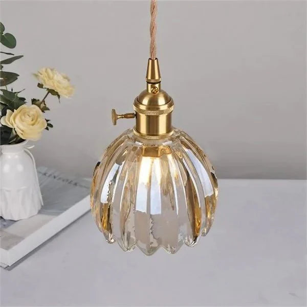 Japońska Retro Szklana Lampa Wisząca w Kształcie Kwiatu