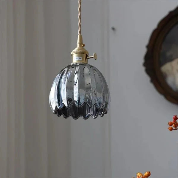 Japońska Retro Szklana Lampa Wisząca w Kształcie Kwiatu