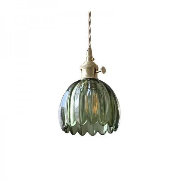 Japońska Retro Szklana Lampa Wisząca w Kształcie Kwiatu