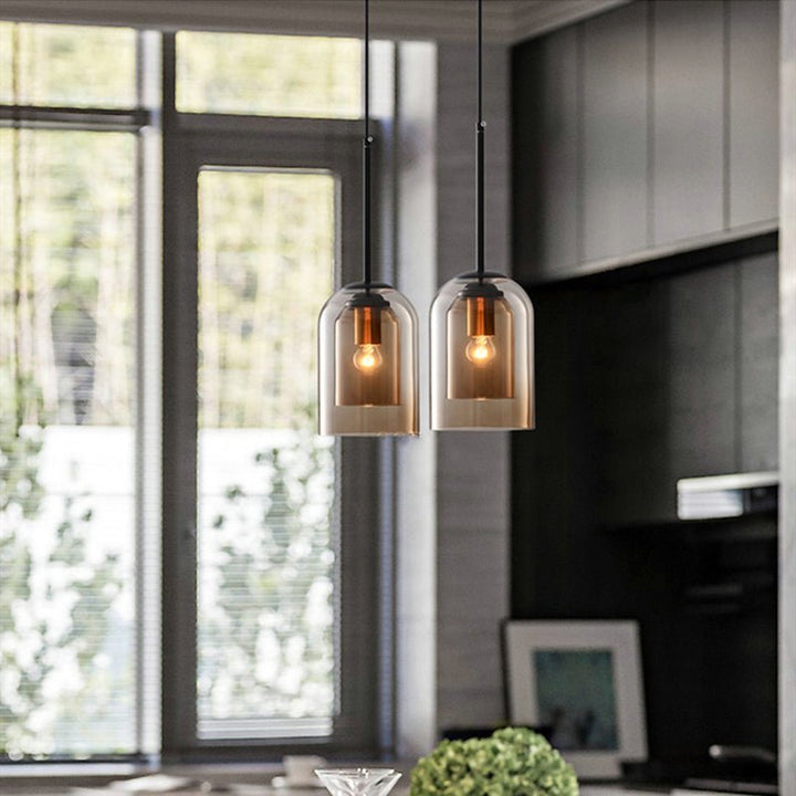 Lampa wisząca Mica w stylu mid-century z podwójnym szkłem