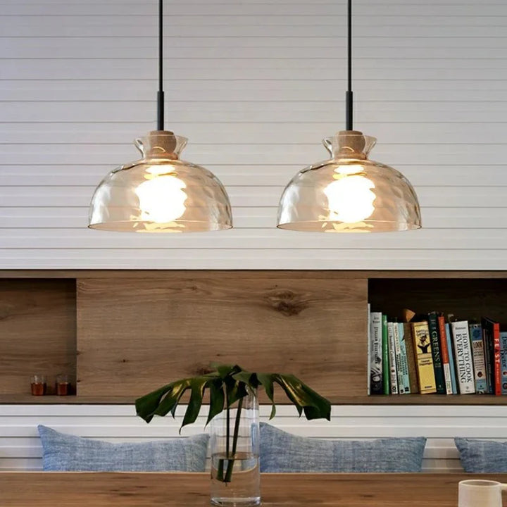 Lampa wisząca Art Ripple szklana lampa wisząca z drewna