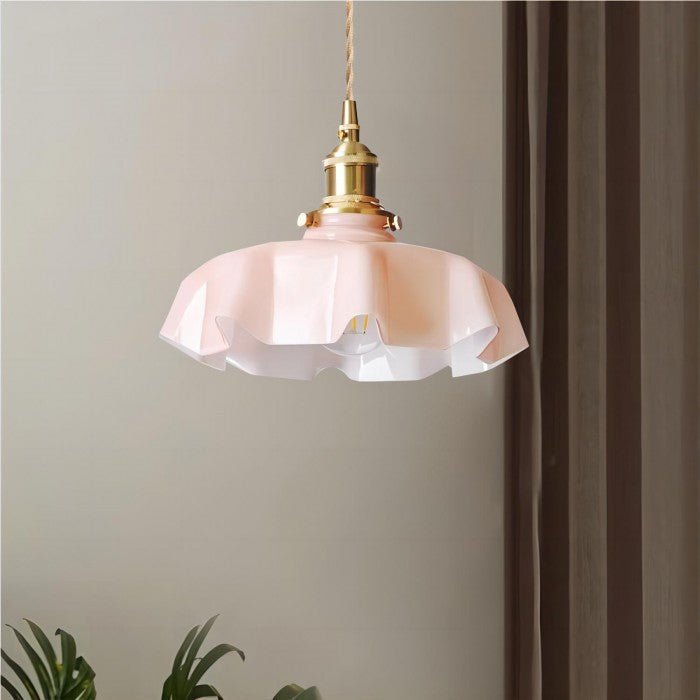 Retro Szklana Lampa Wisząca w Kształcie Kwiatu