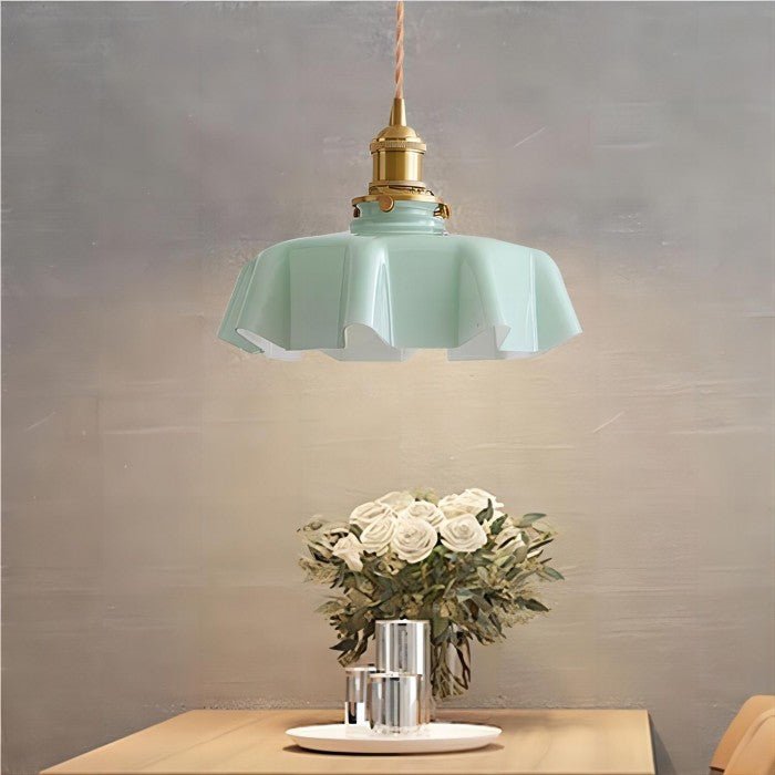 Retro Szklana Lampa Wisząca w Kształcie Kwiatu