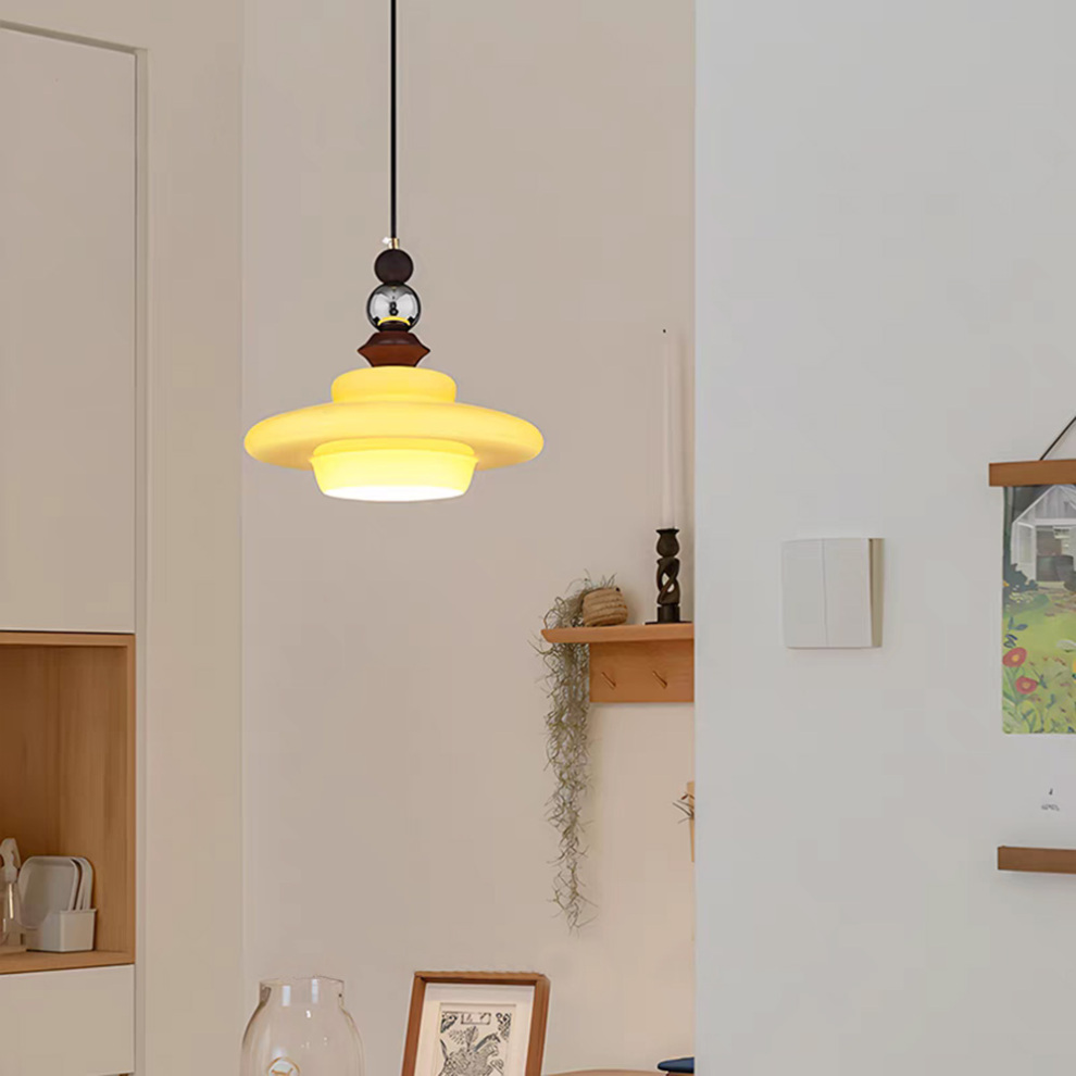 Lampa wisząca do jadalni w stylu średniowiecznym, szklana, beżowa