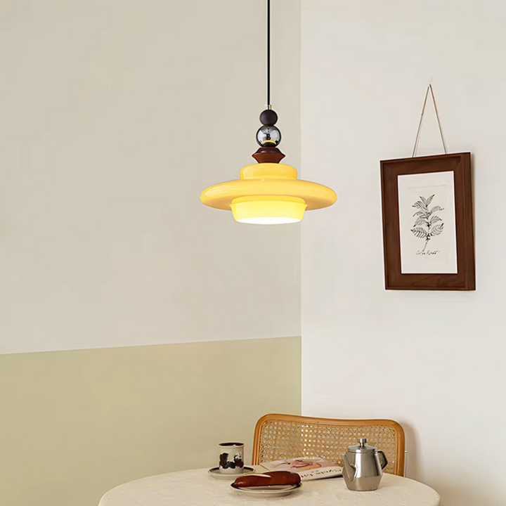 Lampa wisząca do jadalni w stylu średniowiecznym, szklana, beżowa
