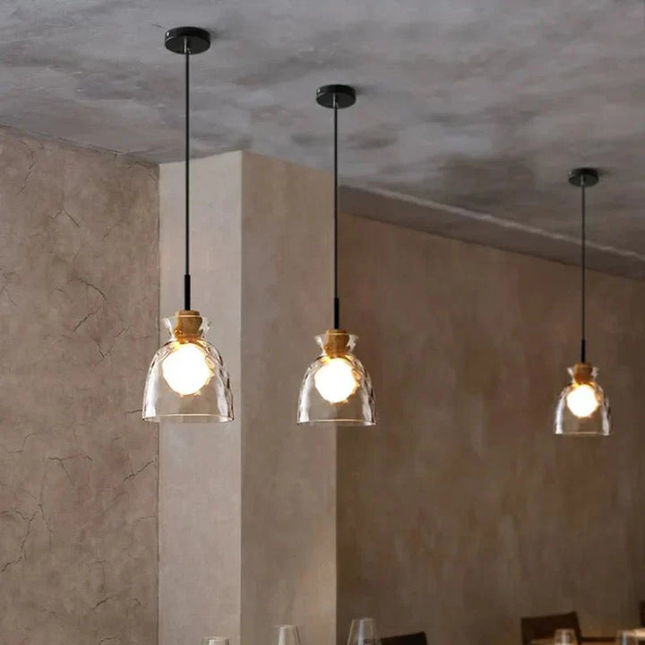 Lampa wisząca Art Ripple szklana lampa wisząca z drewna
