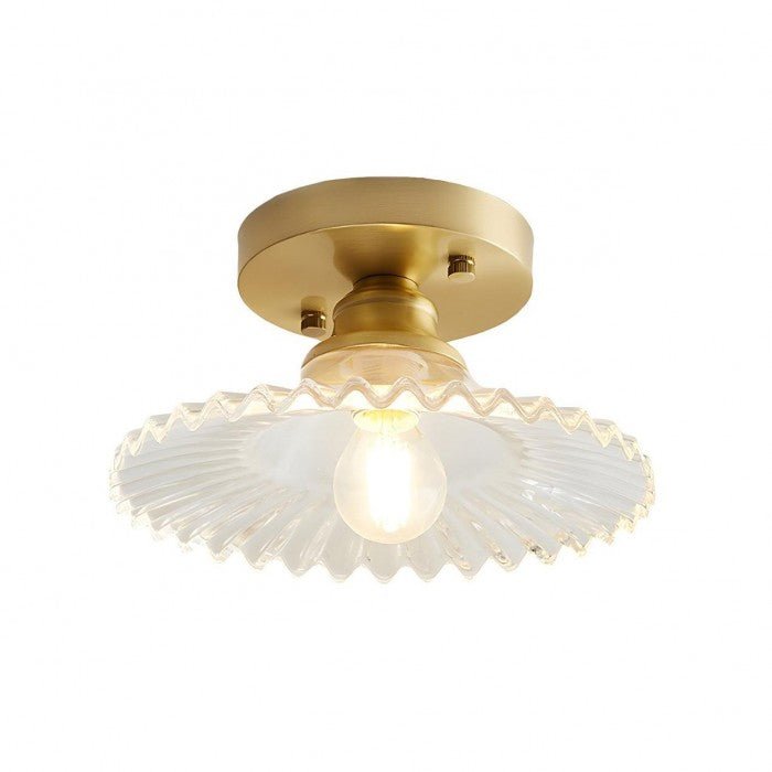 Vintage przezroczysta szklana żebrowana lampa sufitowa
