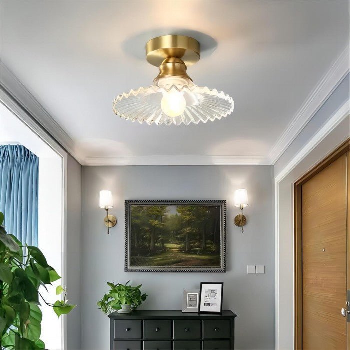Vintage przezroczysta szklana żebrowana lampa sufitowa