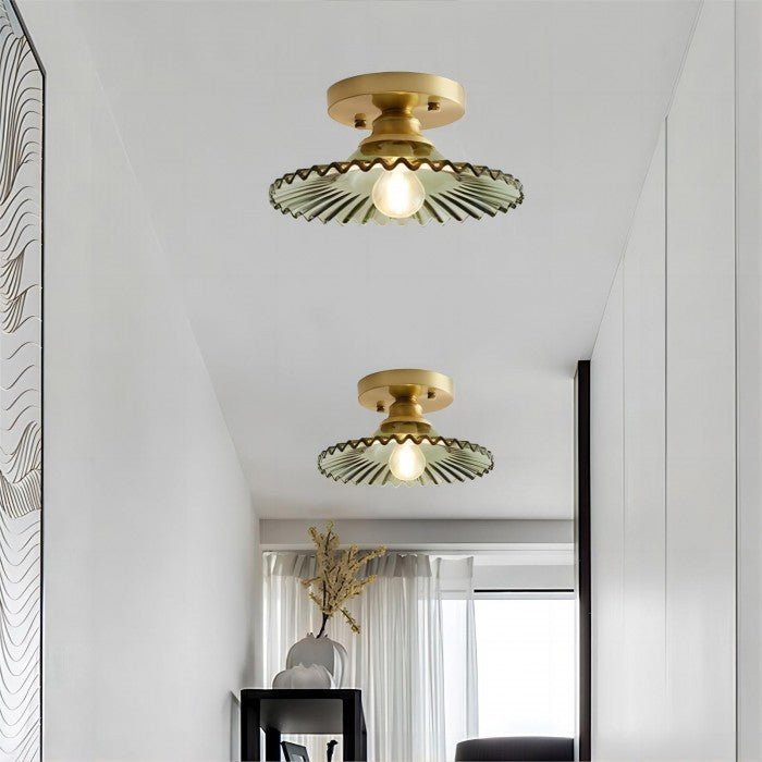 Vintage przezroczysta szklana żebrowana lampa sufitowa