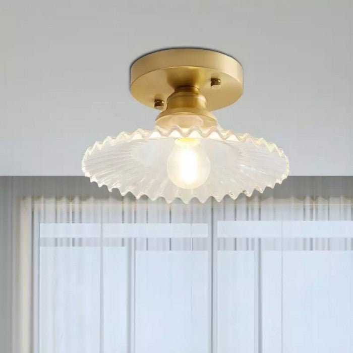 Vintage przezroczysta szklana żebrowana lampa sufitowa
