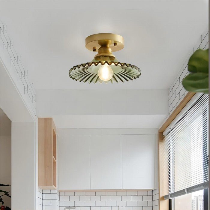 Vintage przezroczysta szklana żebrowana lampa sufitowa