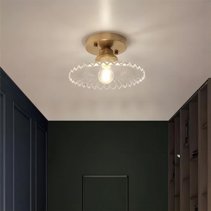 Vintage przezroczysta szklana żebrowana lampa sufitowa